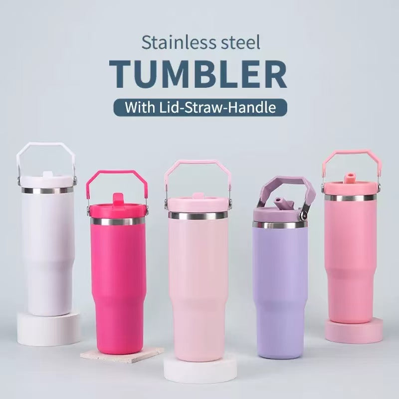 Stainless Steel Tumbler with Straw, Vacuum Insulated Water Bottle