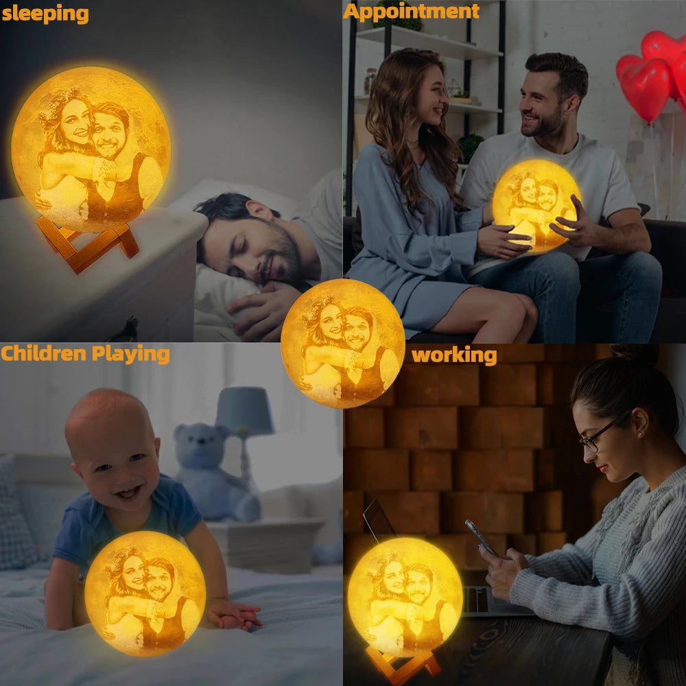 3D Printing Moon Lamp Personalized Photo Text Customized USB Night Light