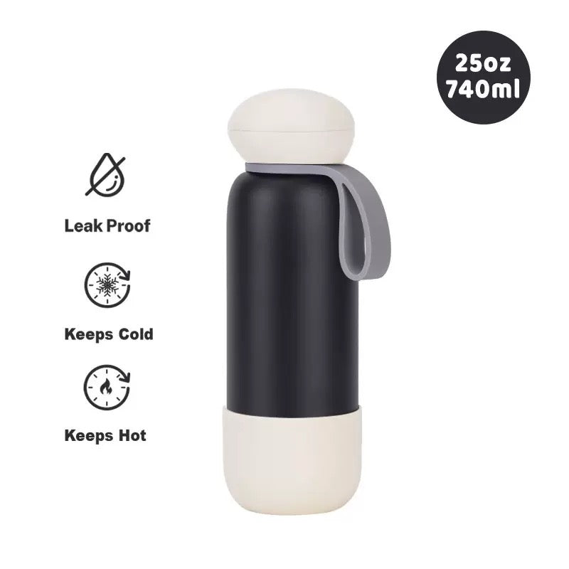 740ml Large Capacity Thermal Water Bottle With Handle, Double-layer Stainless Steel Vacuum Drinkware, Gift, Outdoor Thermos Cup