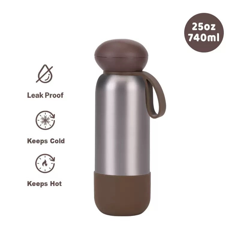 740ml Large Capacity Thermal Water Bottle With Handle, Double-layer Stainless Steel Vacuum Drinkware, Gift, Outdoor Thermos Cup
