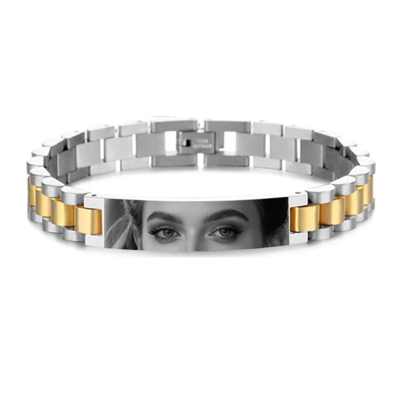 Custom Eyes Photo Bracelet Personalized Eyes Picture Bracelets Engraved Lover's Eye Stainless Steel Valentine's Day Jewelry Gift