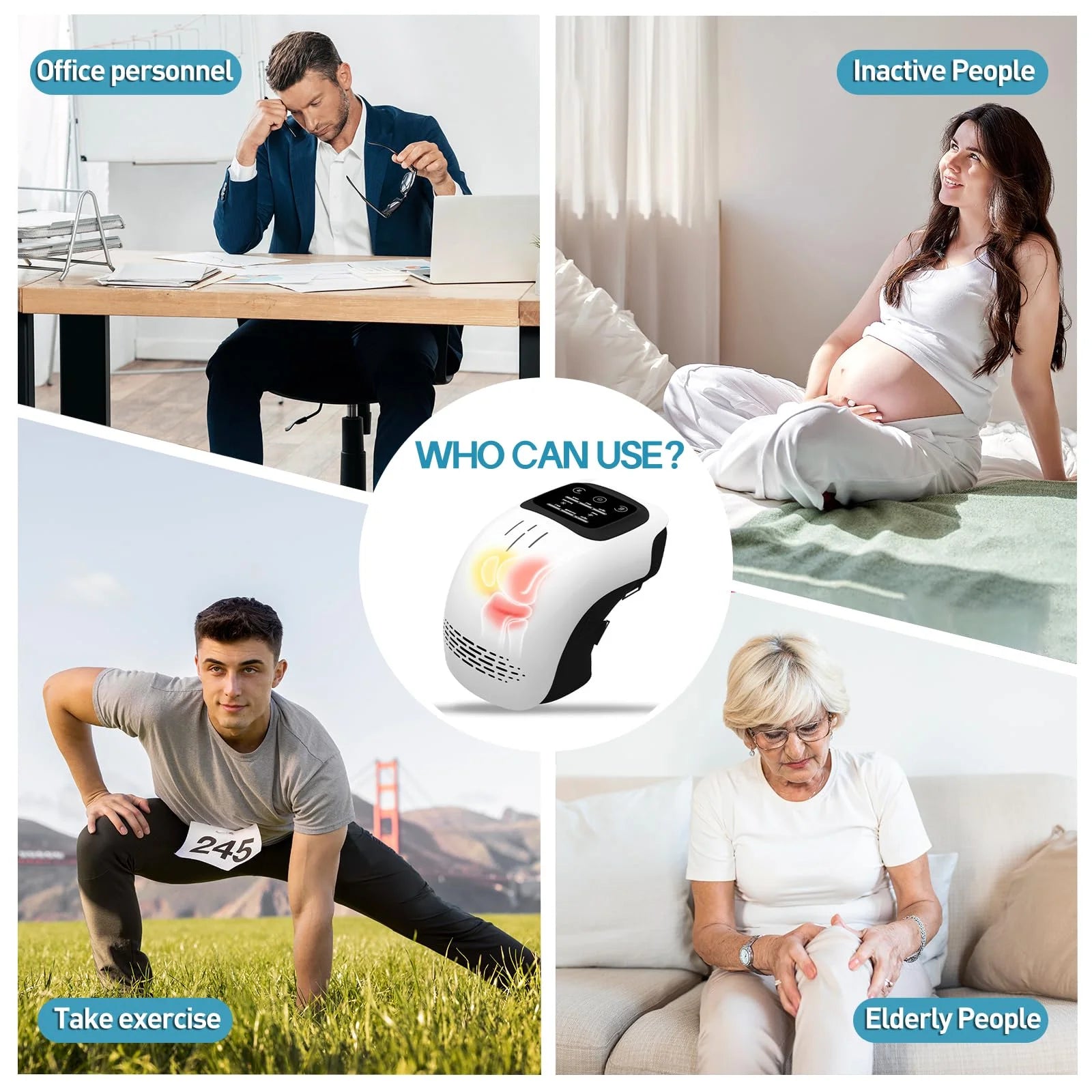 Cordless Joint Massager, for Knee, Shoulder, and Elbow, 3 Adjustable Heat and 3 Vibration levels, Red Light Therapy, LED Touch