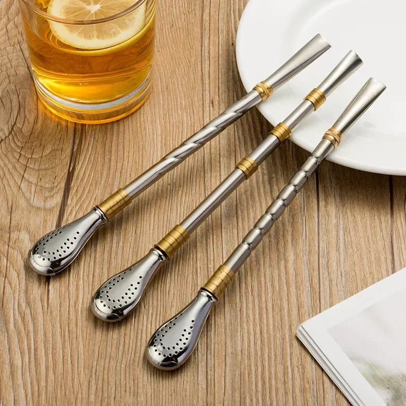 Stainless Steel Drinking Straw & Spoon in 1, Reusable Metal Washable Filter Straw