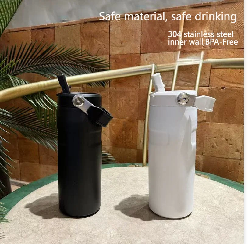BPA-Free 304 Stainless Steel Vacuum Bottle with Straw & Handle, Leak-Proof Double-Layer Thermos for Hot/Cold Drinks