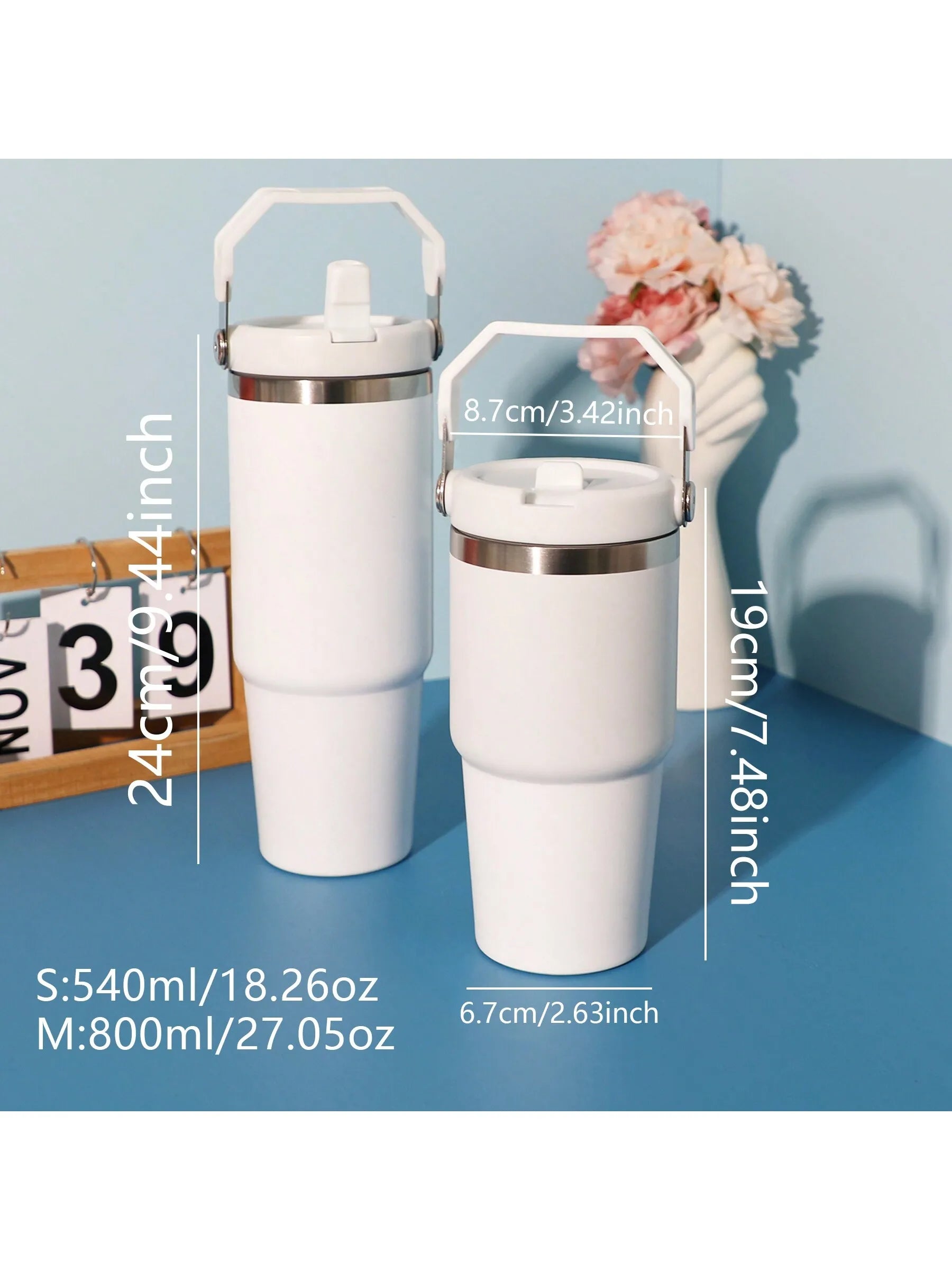 Stainless Steel Tumbler with Straw, Vacuum Insulated Water Bottle