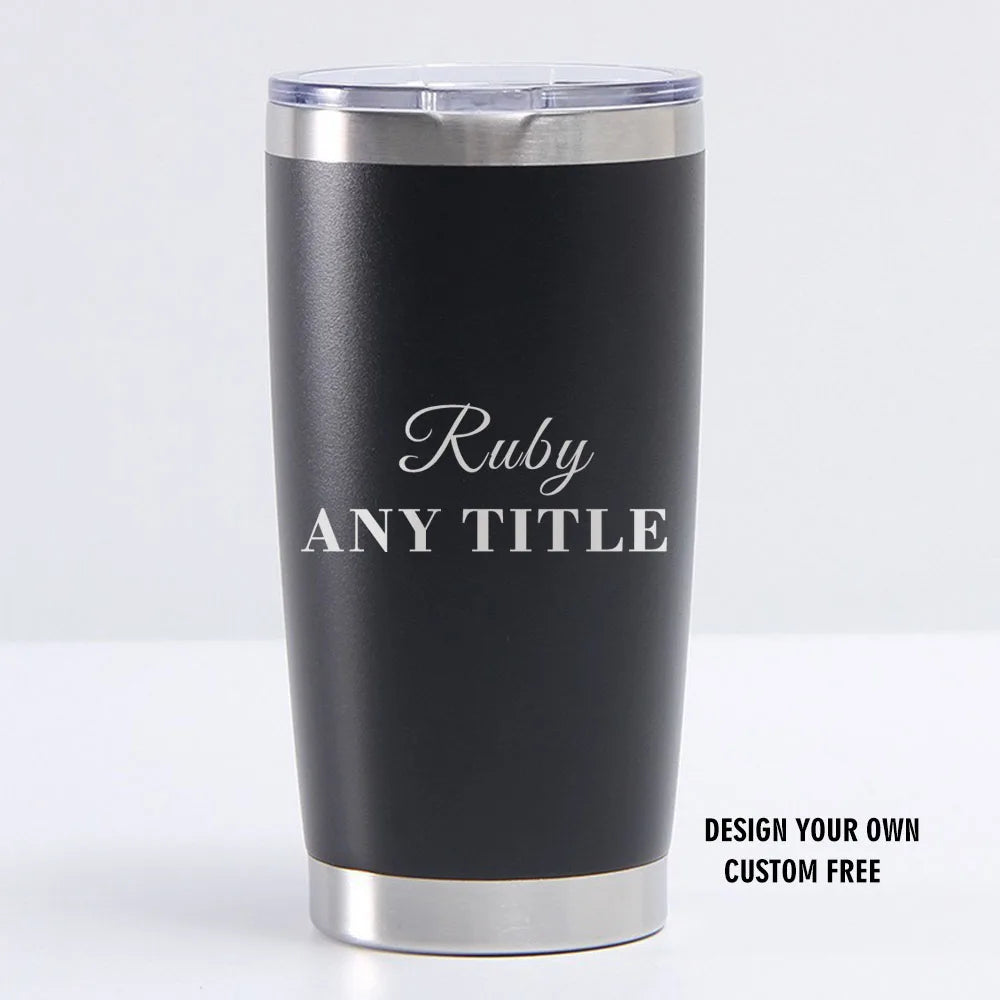 Personalized Name or Text Tumbler, 20oz Stainless Steel with Lid & Straw, Custom Travel Coffee Mug