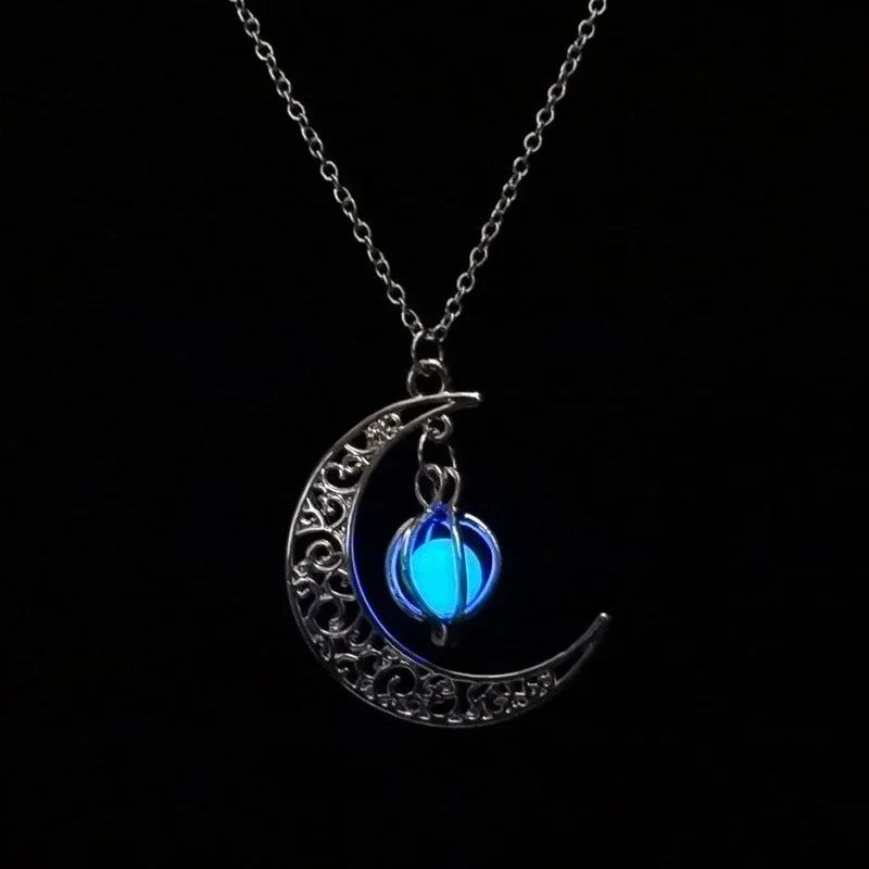 Glowing Moon Orb Necklace Halloween Pumpkin Pendant Glow In The Dark Blue, Green, Celestial Moons Jewelry Women Girl Gifts