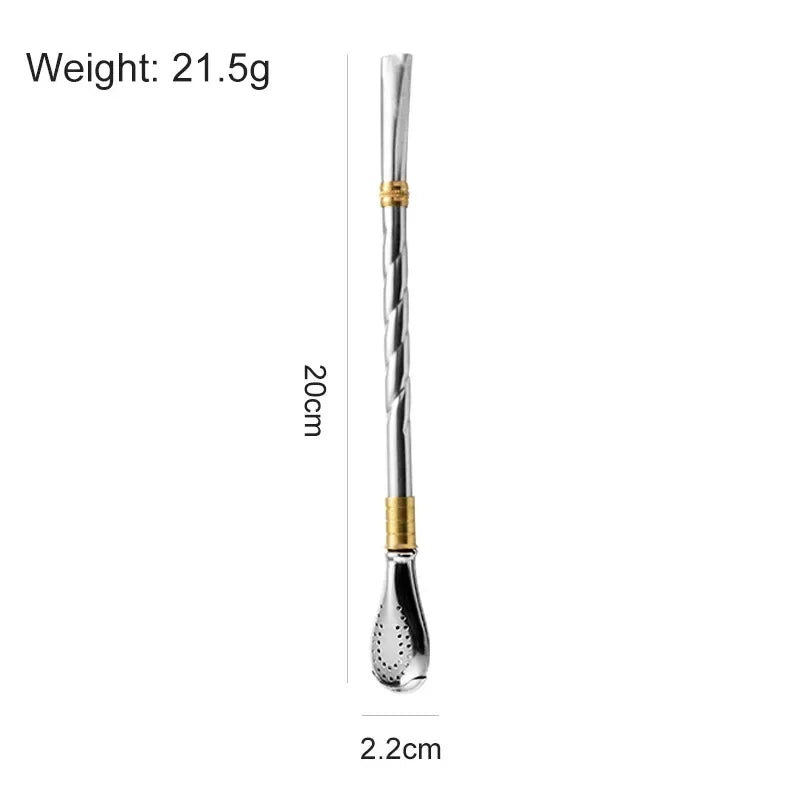 Stainless Steel Drinking Straw & Spoon in 1, Reusable Metal Washable Filter Straw