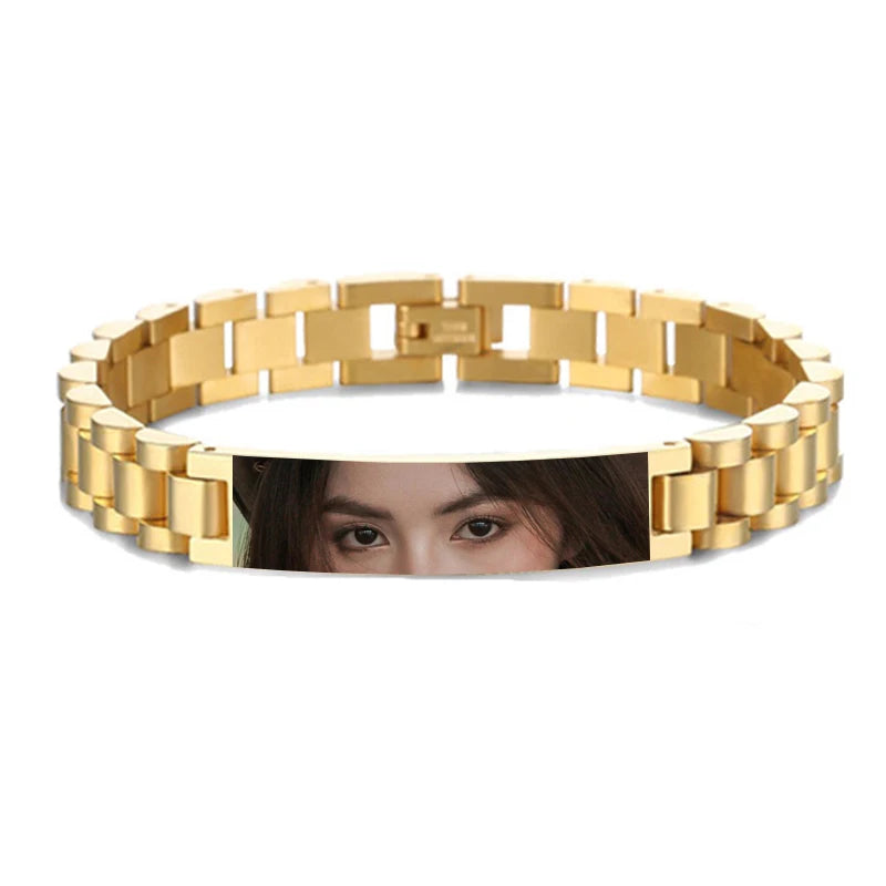 Custom Eyes Photo Bracelet Personalized Eyes Picture Bracelets Engraved Lover's Eye Stainless Steel Valentine's Day Jewelry Gift