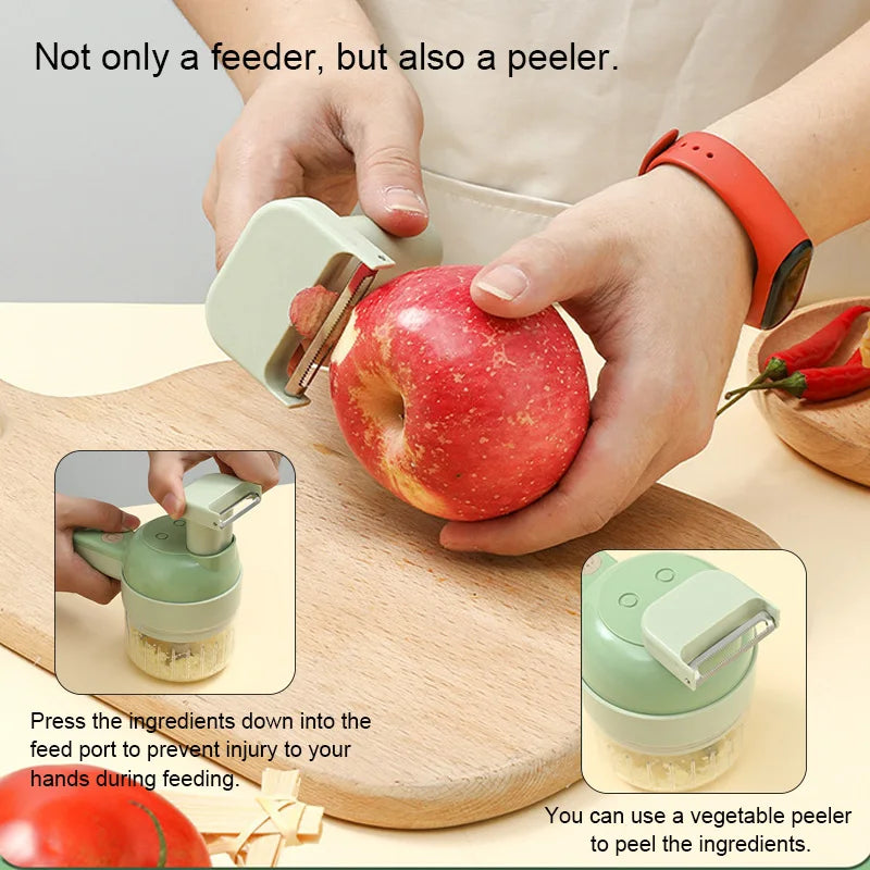 4IN1 Electric Vegetable Cutter Set Handheld Wireless Electric Garlic Masher Food Chopper Meat Grinder Machine Food Peeler Slicer