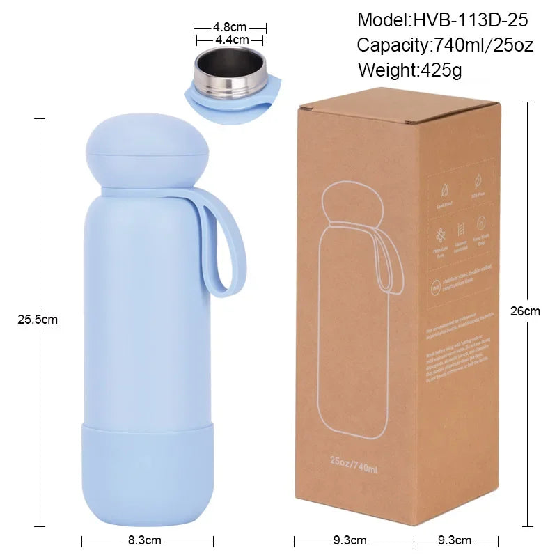 740ml Large Capacity Thermal Water Bottle With Handle, Double-layer Stainless Steel Vacuum Drinkware, Gift, Outdoor Thermos Cup