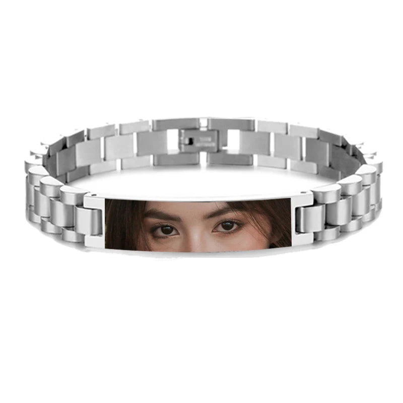 Custom Eyes Photo Bracelet Personalized Eyes Picture Bracelets Engraved Lover's Eye Stainless Steel Valentine's Day Jewelry Gift