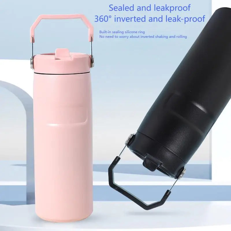BPA-Free 304 Stainless Steel Vacuum Bottle with Straw & Handle, Leak-Proof Double-Layer Thermos for Hot/Cold Drinks