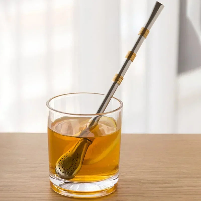 Stainless Steel Drinking Straw & Spoon in 1, Reusable Metal Washable Filter Straw