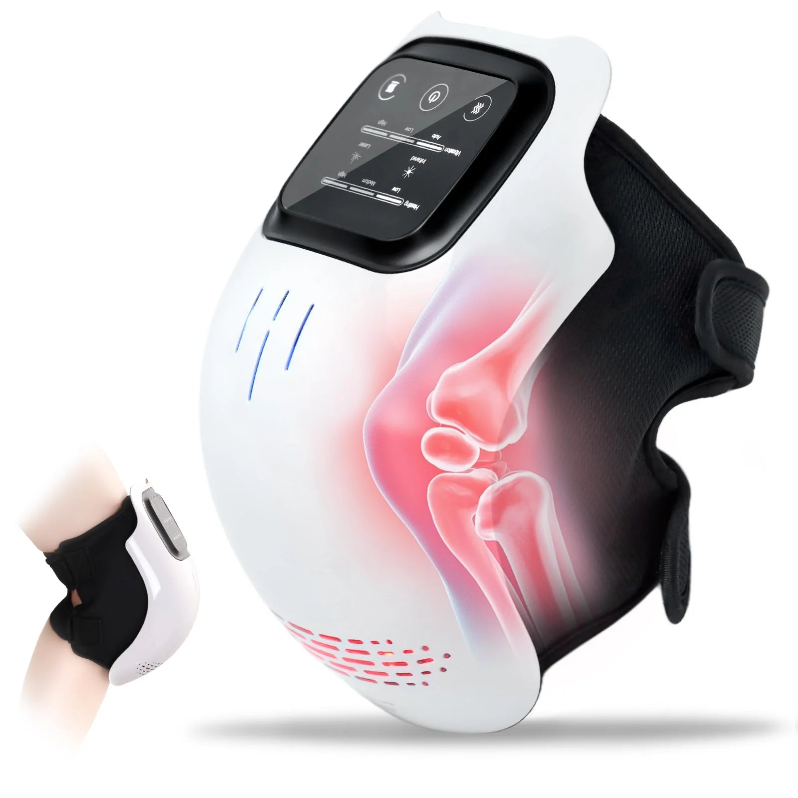 Cordless Joint Massager, for Knee, Shoulder, and Elbow, 3 Adjustable Heat and 3 Vibration levels, Red Light Therapy, LED Touch