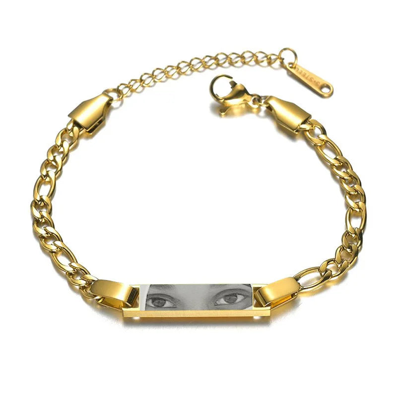 Custom Eyes Photo Bracelet Personalized Eyes Picture Bracelets Engraved Lover's Eye Stainless Steel Valentine's Day Jewelry Gift