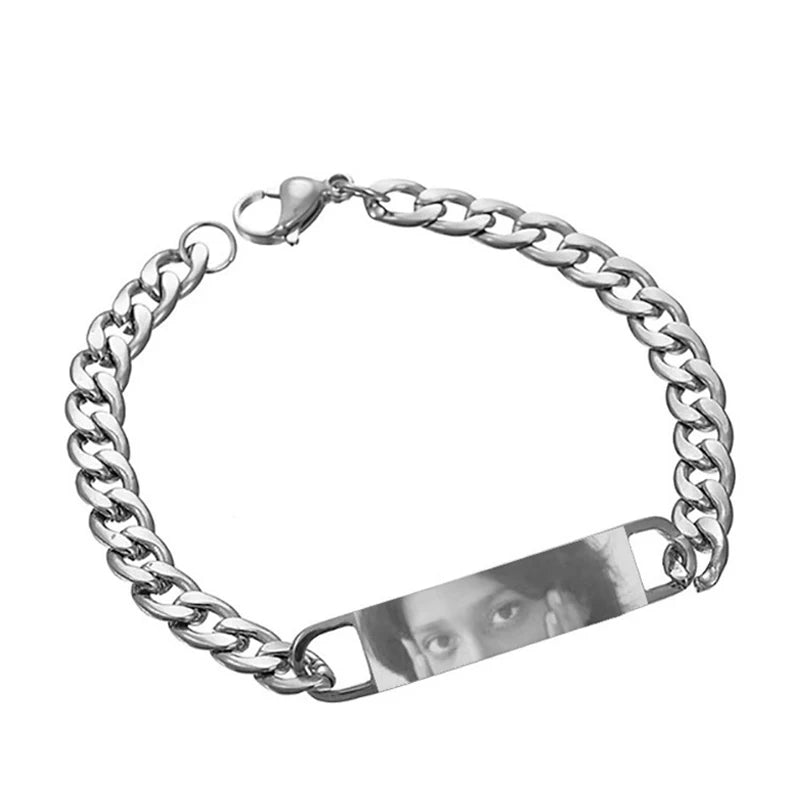 Custom Eyes Photo Bracelet Personalized Eyes Picture Bracelets Engraved Lover's Eye Stainless Steel Valentine's Day Jewelry Gift