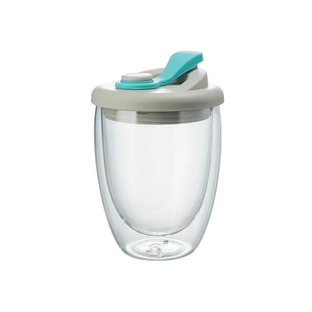 Portable Water Cup Transparent Insulated Glass Wall With Leak-Proof Lid