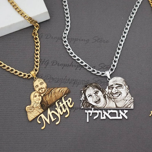 Custom Photo Nameplate Necklace for Family Gifts