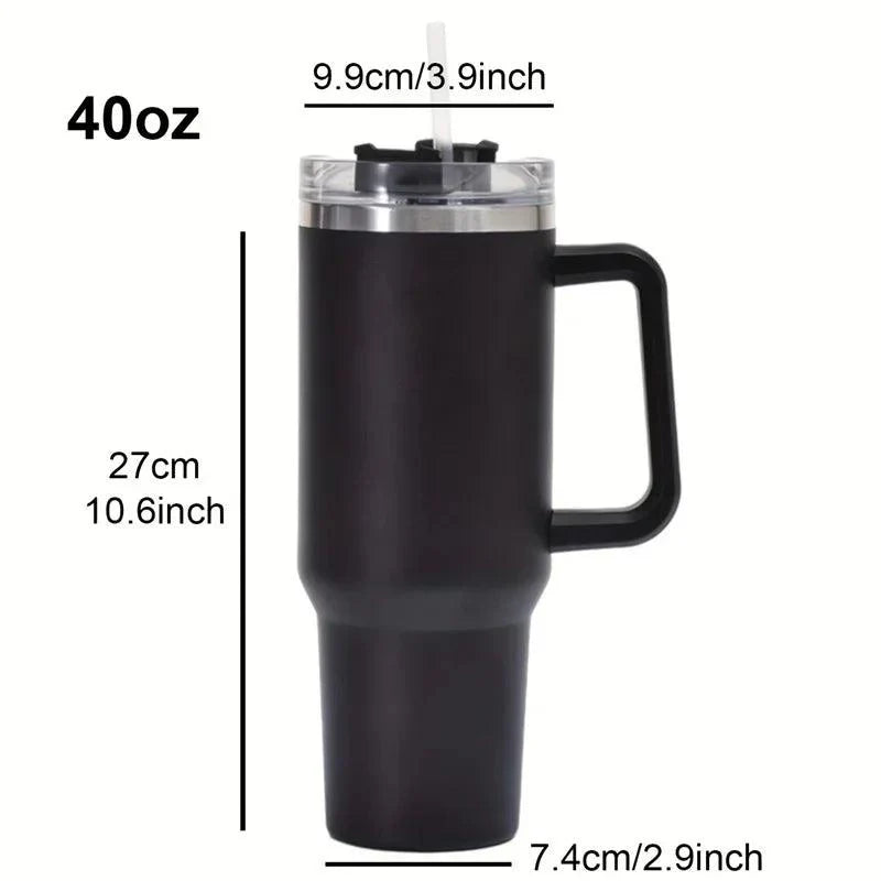 40oz 304 Stainless Steel Thermal Water Bottle With Handle & Straw