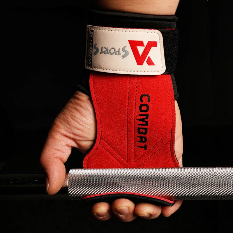 1 Pair 3-layers Cowhide Weight Lifting Gloves for Fitness