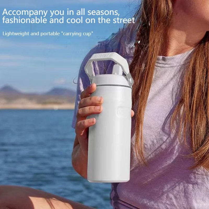 BPA-Free 304 Stainless Steel Vacuum Bottle with Straw & Handle, Leak-Proof Double-Layer Thermos for Hot/Cold Drinks