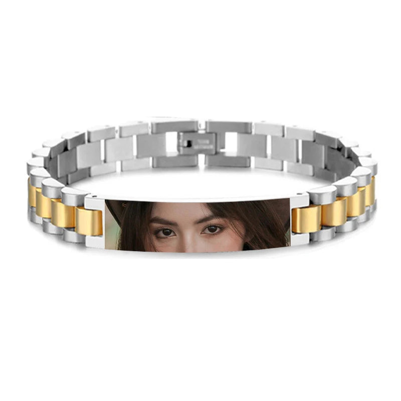 Custom Eyes Photo Bracelet Personalized Eyes Picture Bracelets Engraved Lover's Eye Stainless Steel Valentine's Day Jewelry Gift