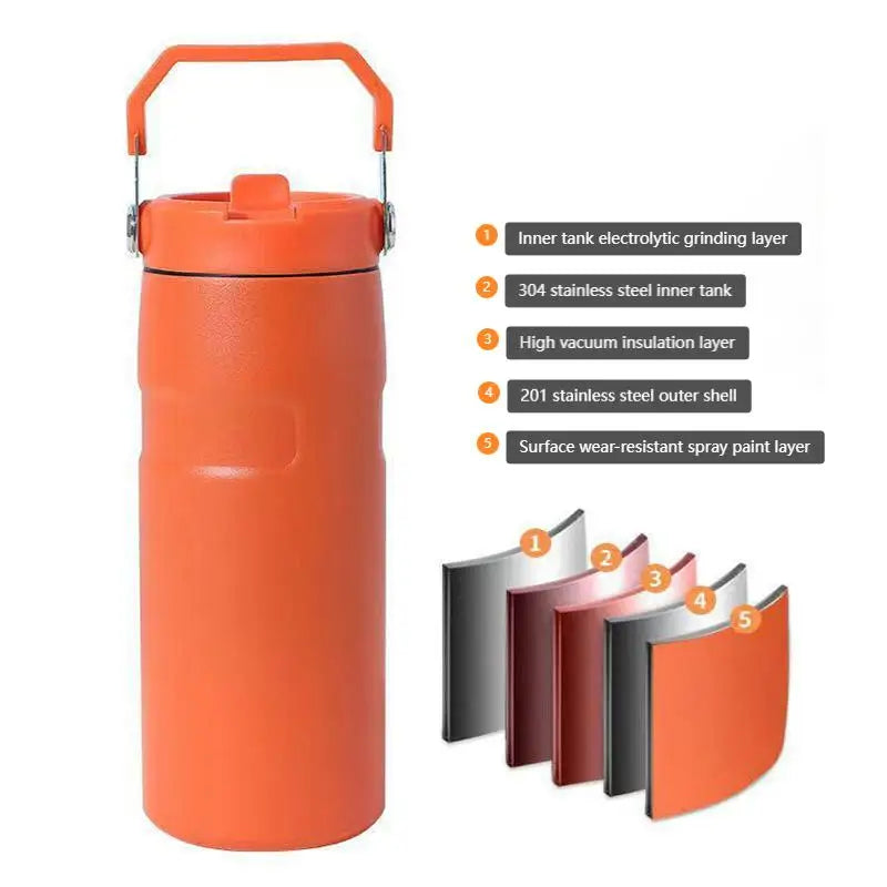 BPA-Free 304 Stainless Steel Vacuum Bottle with Straw & Handle, Leak-Proof Double-Layer Thermos for Hot/Cold Drinks