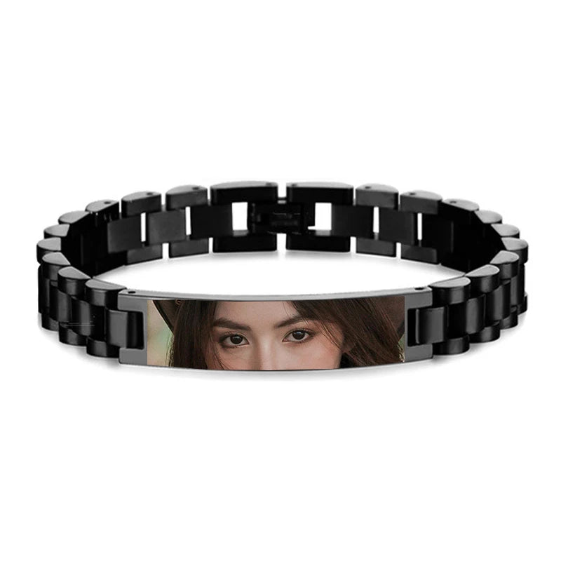 Custom Eyes Photo Bracelet Personalized Eyes Picture Bracelets Engraved Lover's Eye Stainless Steel Valentine's Day Jewelry Gift