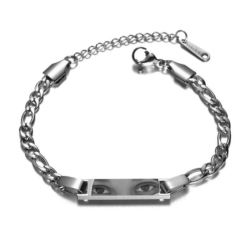 Custom Eyes Photo Bracelet Personalized Eyes Picture Bracelets Engraved Lover's Eye Stainless Steel Valentine's Day Jewelry Gift