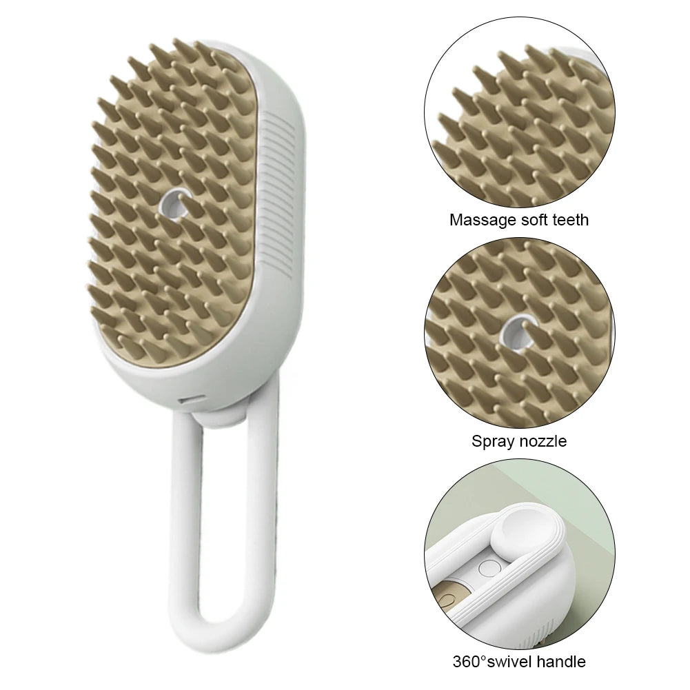 Steam Brush 3 in 1 Electric Spray USB Rechargeable Massage Comb for Pet Hairs