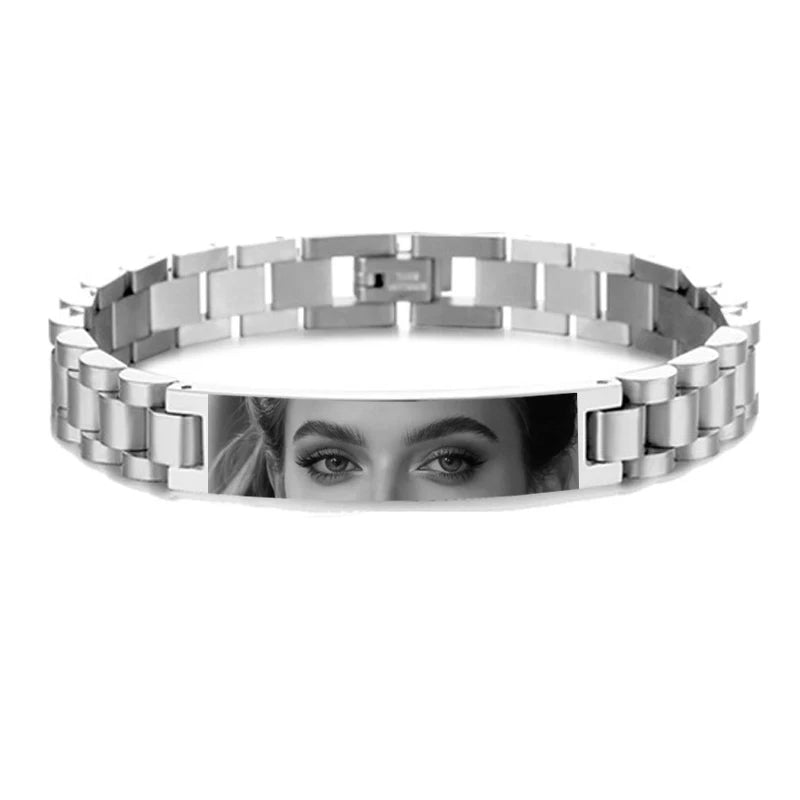 Custom Eyes Photo Bracelet Personalized Eyes Picture Bracelets Engraved Lover's Eye Stainless Steel Valentine's Day Jewelry Gift