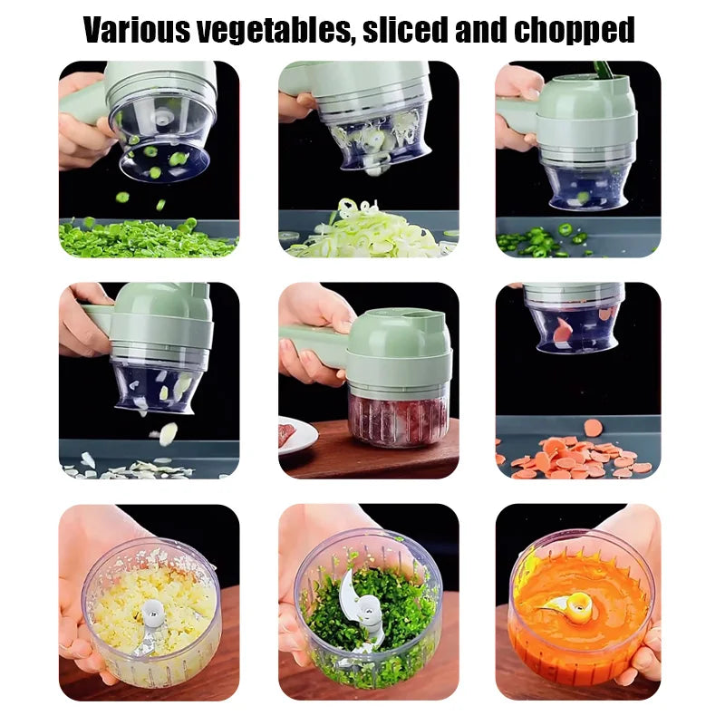 4IN1 Electric Vegetable Cutter Set Handheld Wireless Electric Garlic Masher Food Chopper Meat Grinder Machine Food Peeler Slicer