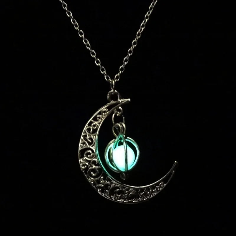 Glowing Moon Orb Necklace Halloween Pumpkin Pendant Glow In The Dark Blue, Green, Celestial Moons Jewelry Women Girl Gifts