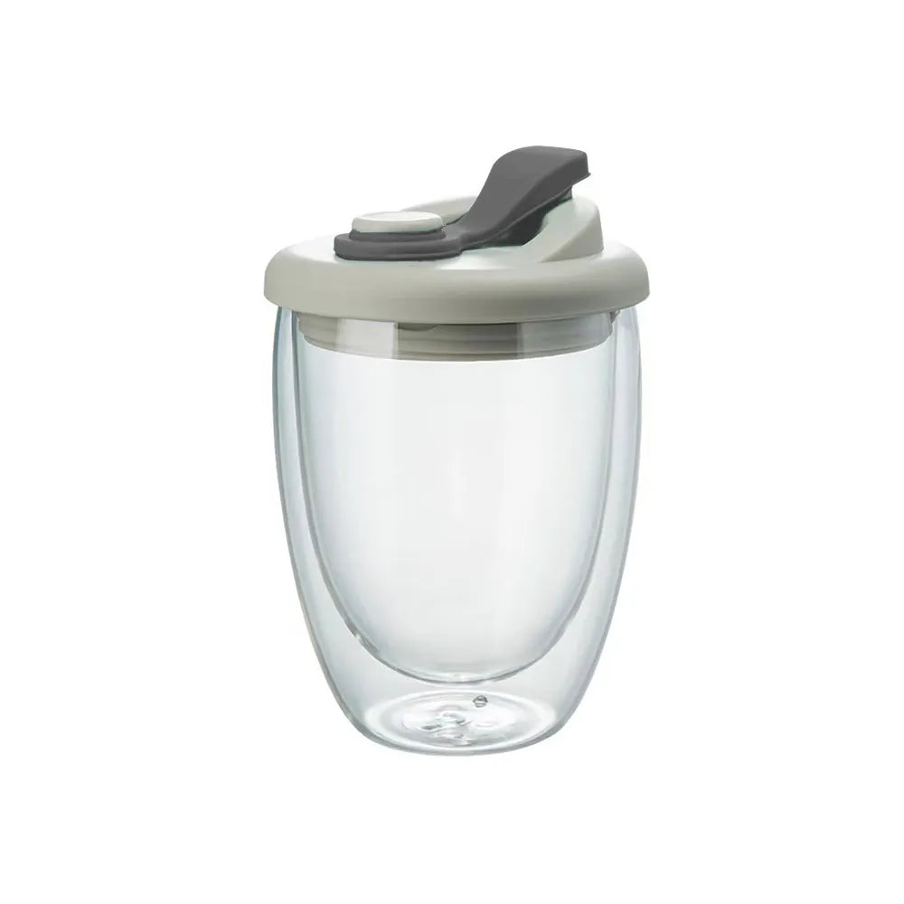 Portable Water Cup Transparent Insulated Glass Wall With Leak-Proof Lid