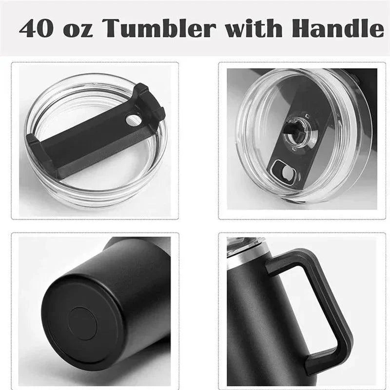 40oz 304 Stainless Steel Thermal Water Bottle With Handle & Straw