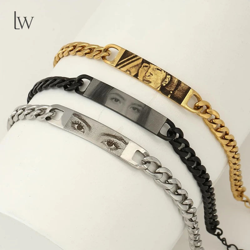 Custom Eyes Photo Bracelet Personalized Eyes Picture Bracelets Engraved Lover's Eye Stainless Steel Valentine's Day Jewelry Gift