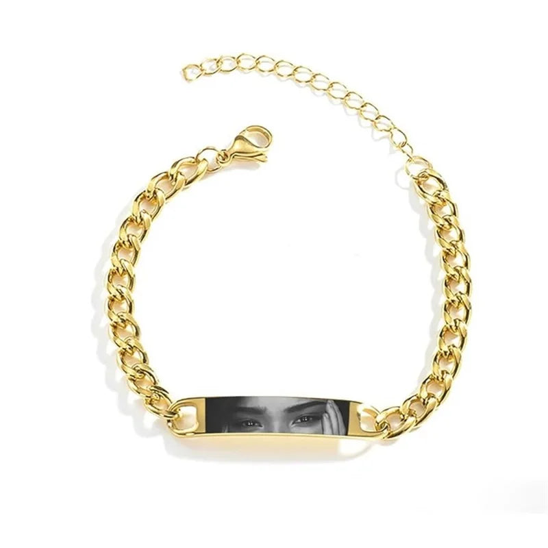 Custom Eyes Photo Bracelet Personalized Eyes Picture Bracelets Engraved Lover's Eye Stainless Steel Valentine's Day Jewelry Gift