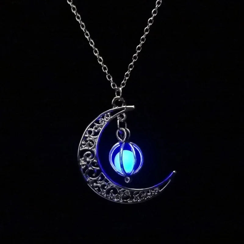 Glowing Moon Orb Necklace Halloween Pumpkin Pendant Glow In The Dark Blue, Green, Celestial Moons Jewelry Women Girl Gifts