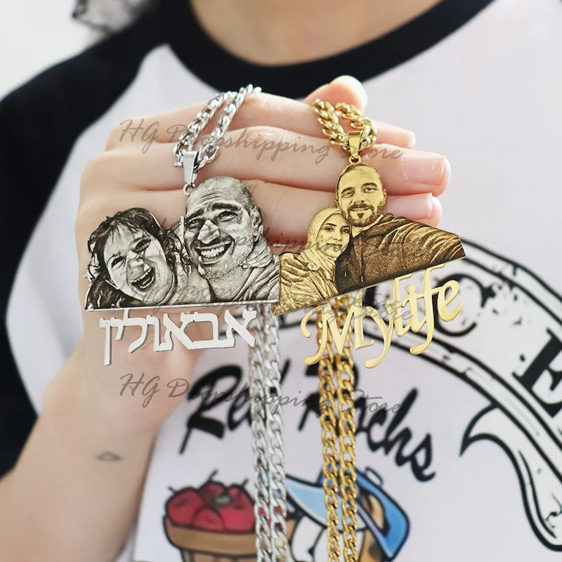 Custom Photo Nameplate Necklace for Family Gifts