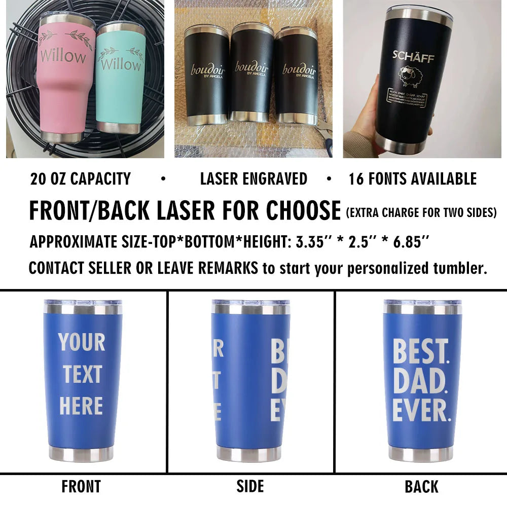 Personalized Name or Text Tumbler, 20oz Stainless Steel with Lid & Straw, Custom Travel Coffee Mug