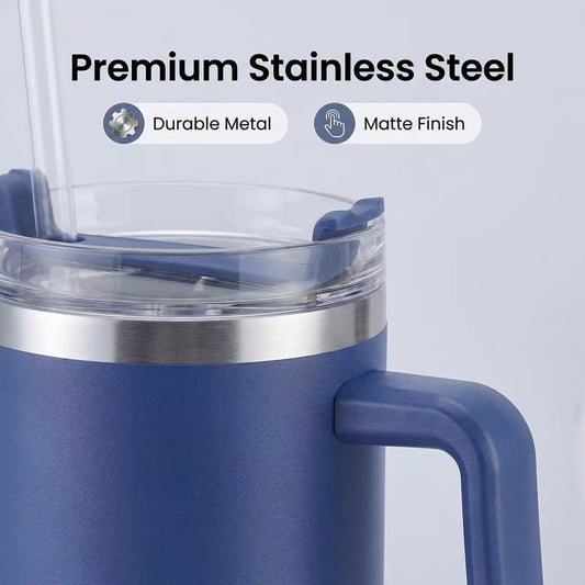 40oz 304 Stainless Steel Thermal Water Bottle With Handle & Straw